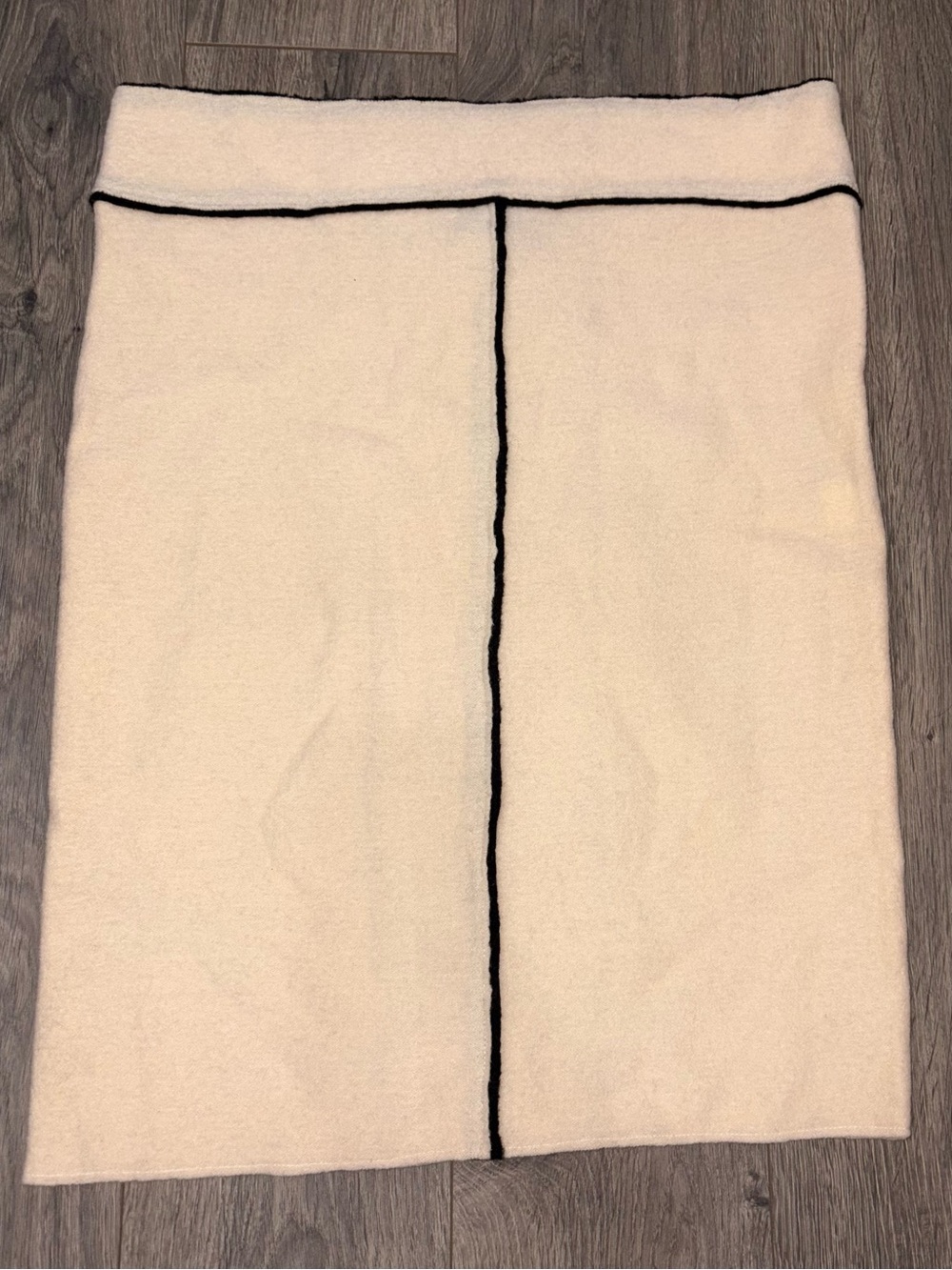 Cream Knit Pencil Skirt with Black Trim from Italy